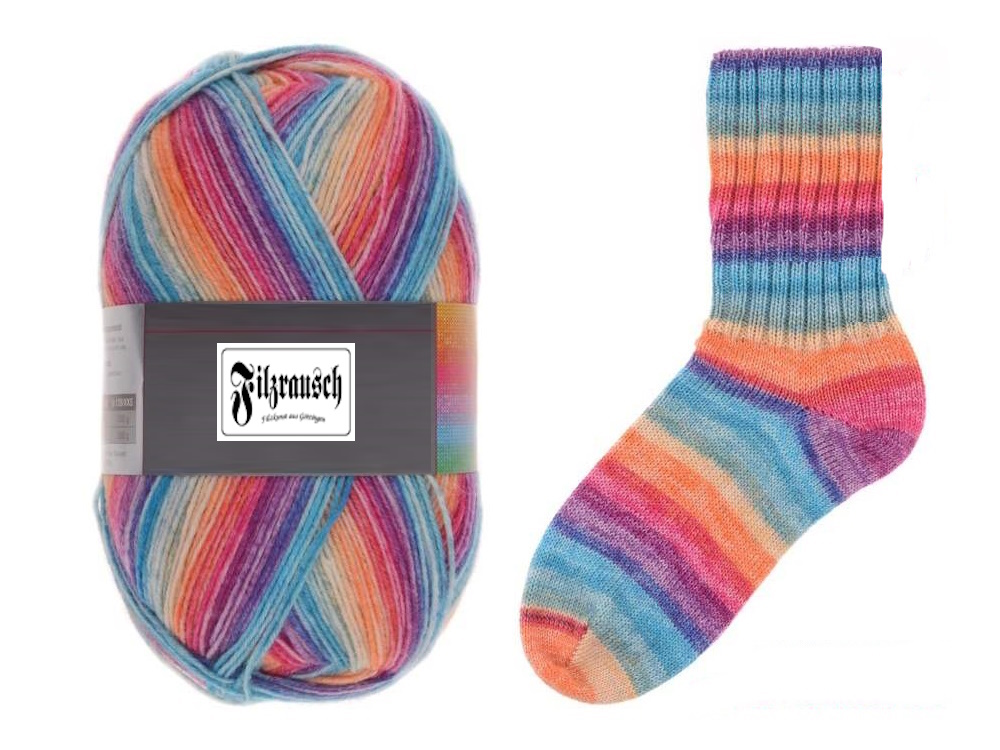 Sockengarn 4-fädig rainbow 48-72b, 420m 75%Wolle - 25% Polyamid - 100g