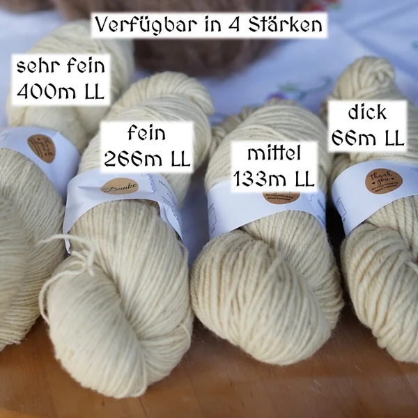 "Monas Wolle" Leineschaf Garn aus der Region - fein 266m 100% Wolle - naturweiß 100g