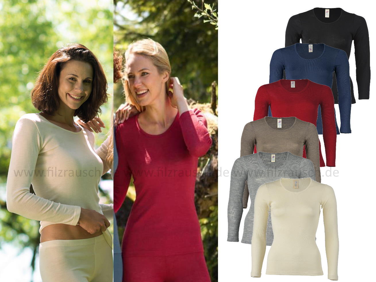 Damen-Shirt mit langem Arm, 70% Wolle (kbT)/30% Seide  (Bio-GOTS)