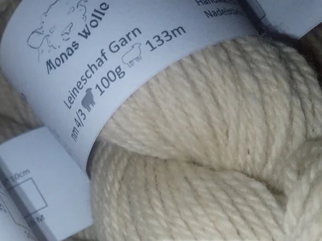 "Monas Wolle" Leineschaf Garn aus der Region - mittel  133m 100% Wolle - naturweiß 100g