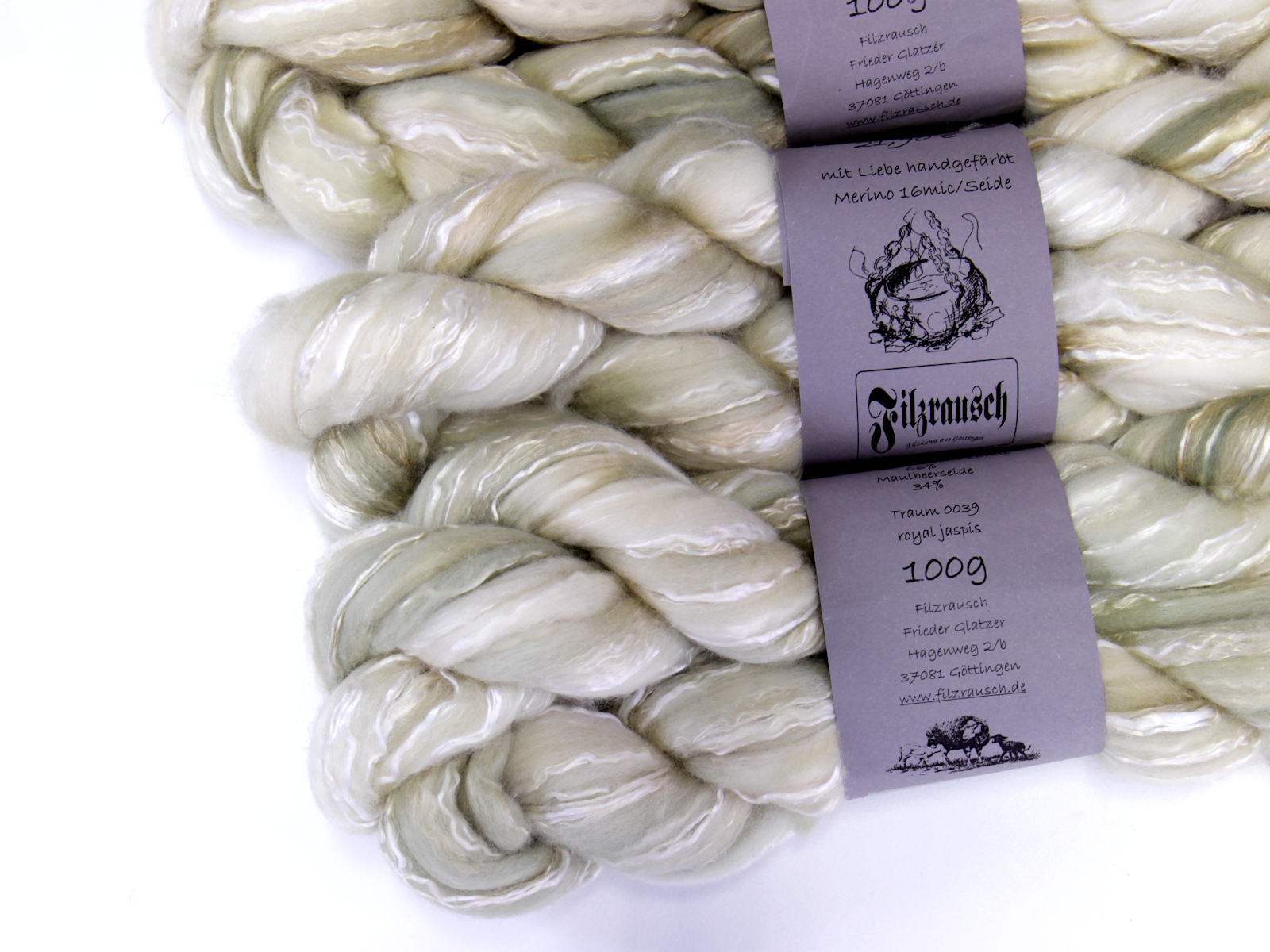 Merinowolle 16mic/Seide 66%/34% (handgefärbt) - royal jaspis traum 0039 Kammzug