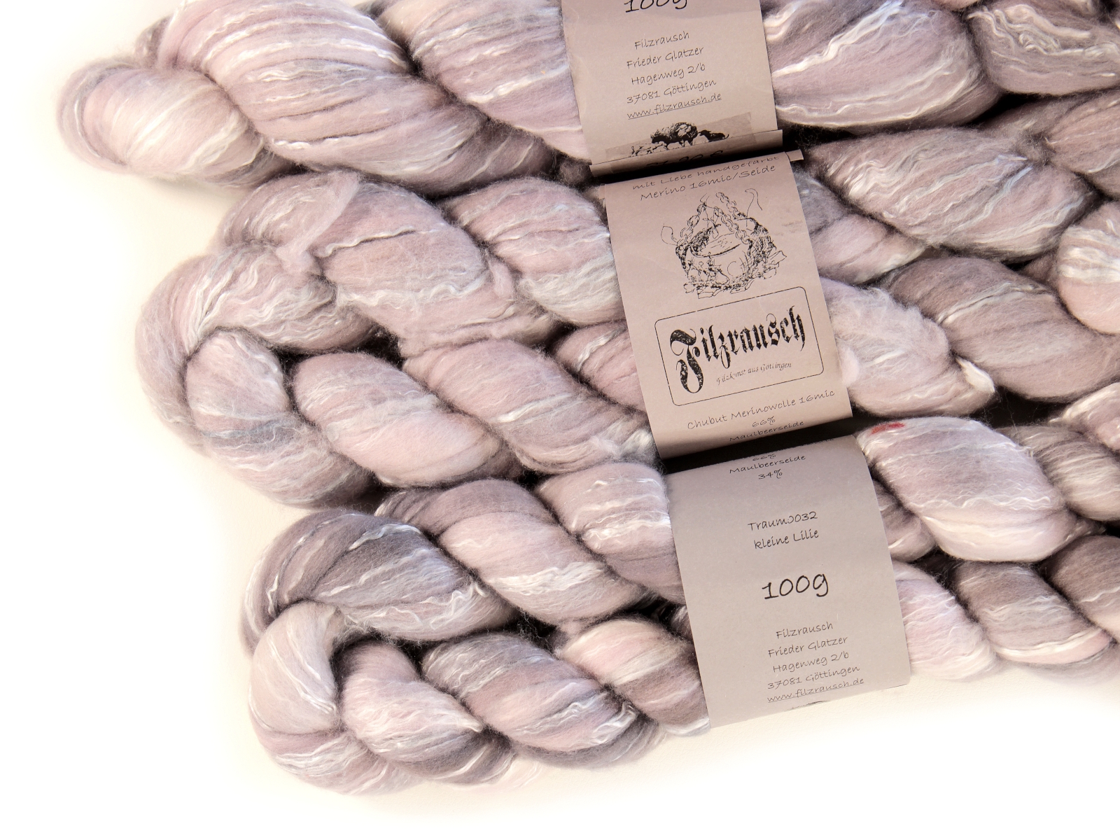 Merinowolle 16mic/Seide 66%/34% (handgefärbt) - kleine lilie traum 0032 Kammzug