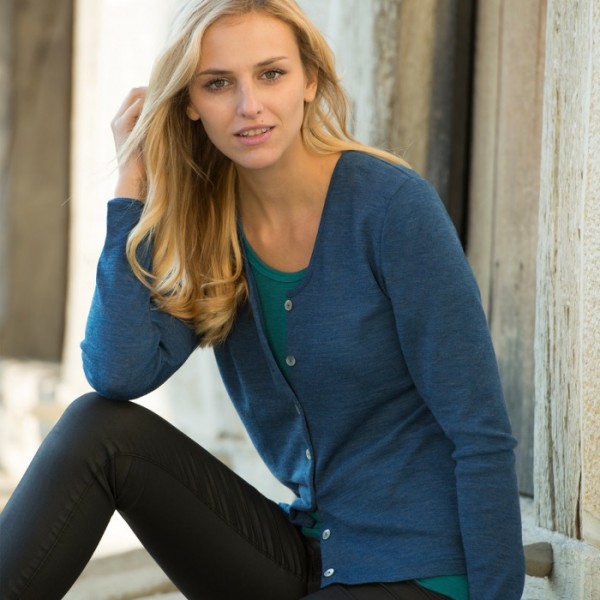 Damen-Cardigan, saphirblau, 42/44, 100% Schurwolle (kbT)