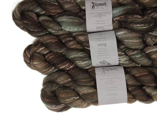 Merinowolle 16mic/Seide 66%/34% (handgefärbt) - torfmoorgrün traum 0012 Kammzug
