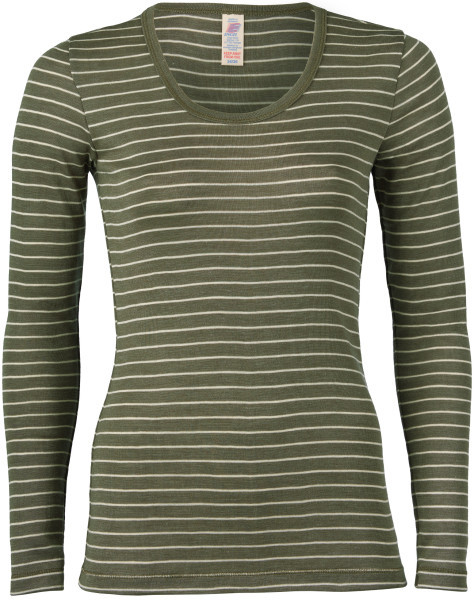 Sonderposten SONDERPREIS Bio GOTS Engel Damen Langarm Ringelshirt oliv/khaki 42/44 DRS42/44