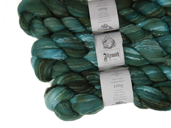 Merinowolle 16mic/Seide 66%/34% (handgefärbt) - eukalyptusgrün traum 0018 Kammzug