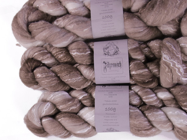 Merinowolle 16mic/Seide 66%/34% (handgefärbt) - gewürzhellbraun traum 0048 Kammzug