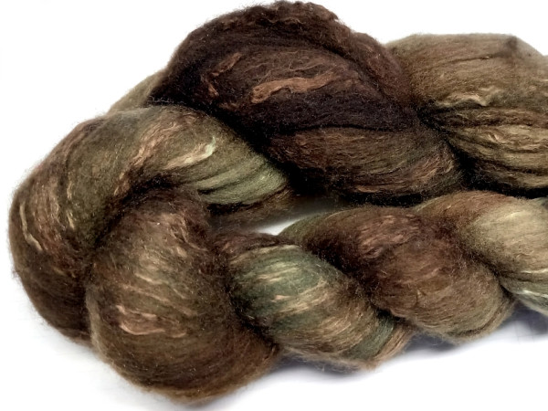 Merinowolle 16mic/Seide 66%/34% (handgefärbt) - torfmoorgrün traum 0012 Kammzug