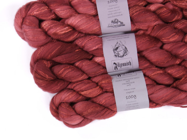 Merinowolle 16mic/Seide 66%/34% (handgefärbt) - ziegelrot traum 0023 Kammzug