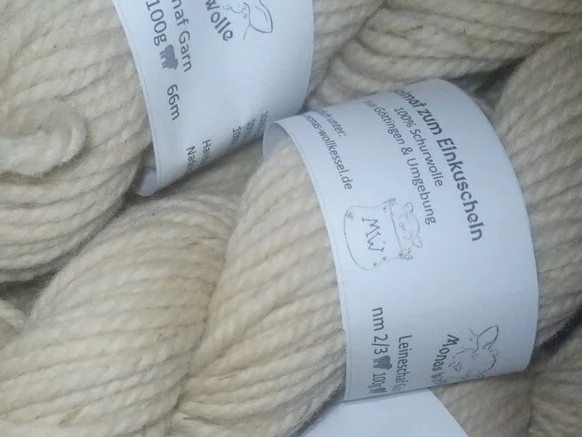 "Monas Wolle" Leineschaf Garn aus der Region - dick 66m 100% Wolle - naturweiß 100g