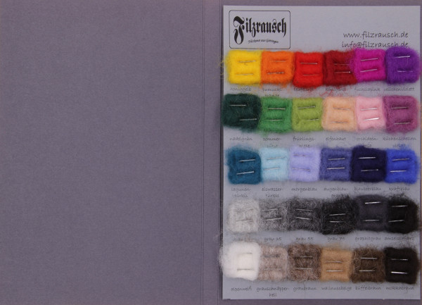Farbmusterkarte Bergschafwolle, 30mic mittelfein 30 Farben (bunt im Vlies)