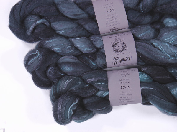 Merinowolle 16mic/Seide 66%/34% (handgefärbt) - ozeannacht 0025 Kammzug