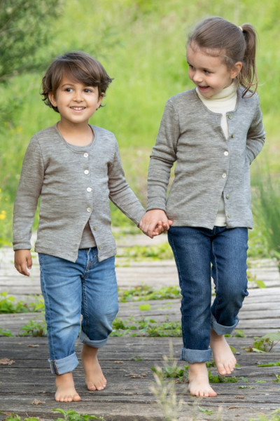 Sonderposten -45% Kinder Cardigan Gr. 140, 30% Seide / 70% Schurwolle (kbT) (Bio-GOTS)