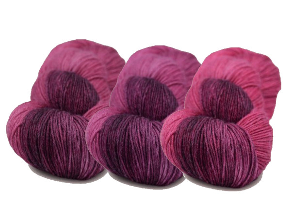 Sockengarn 4-fädig Mailand 425m 20% Ramie - 60% Wolle-20% Seide - rosa-lila handgefärbt 100g T17