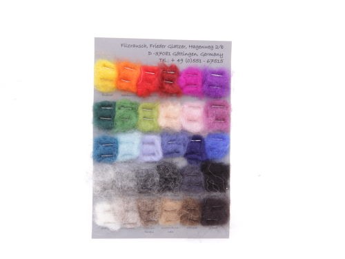 Farbmusterkarte Bergschafwolle, 30mic mittelfein 30 Farben (bunt im Vlies)